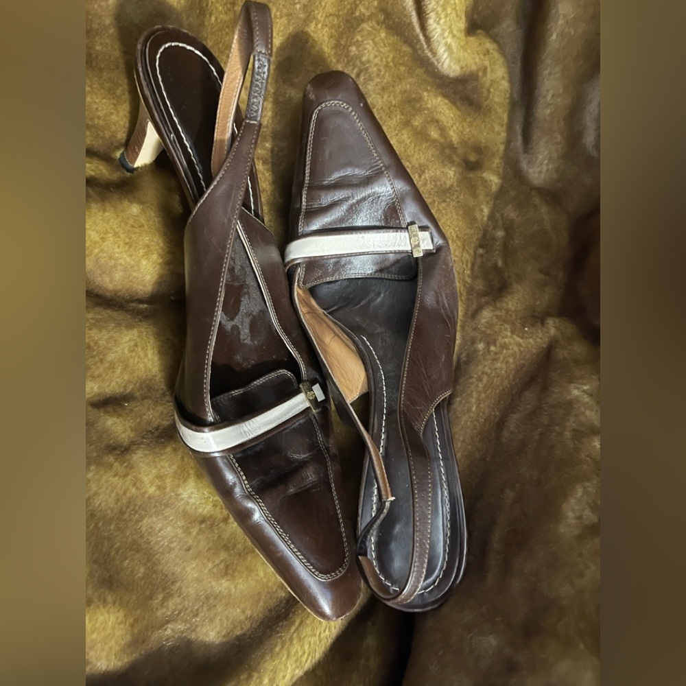 Brooks Brothers Brown Spectator Leather Sling Back Women's Shoes